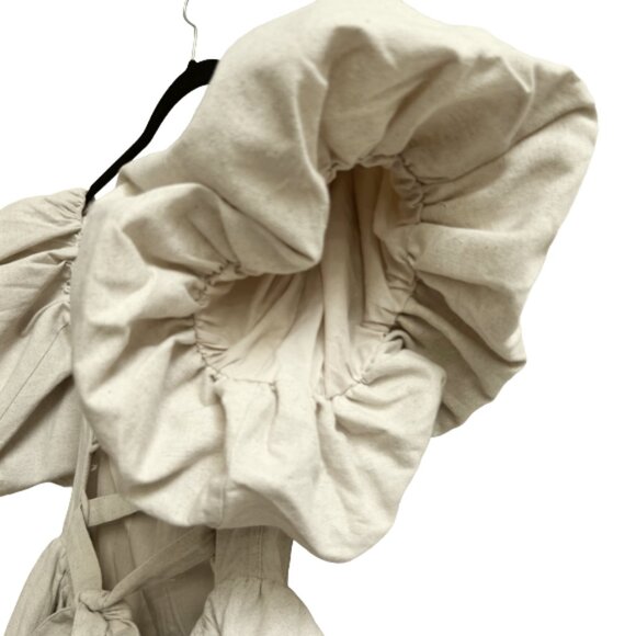 NWT Meshki Sina Ruffle-Sleeve Mini Dress Beige Linen Blend Boutique Designer XS - Picture 10 of 15